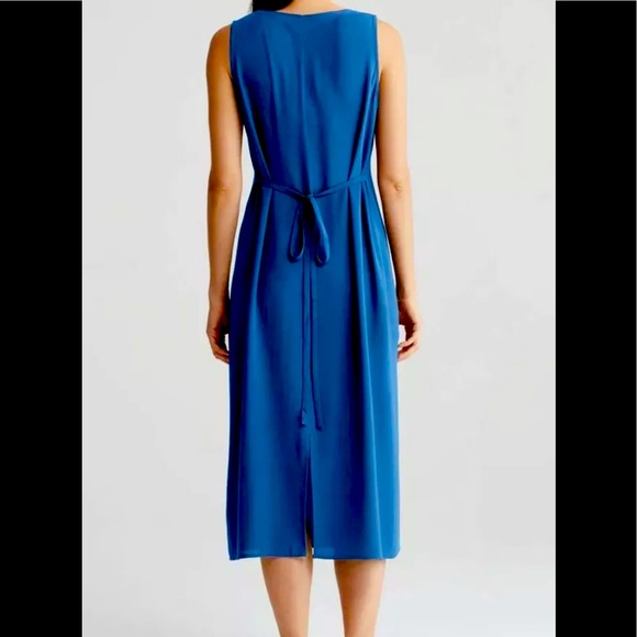 EILEEN FISHER Dress Sz M Silk Georgette Crepe Blue - Picture 2 of 8